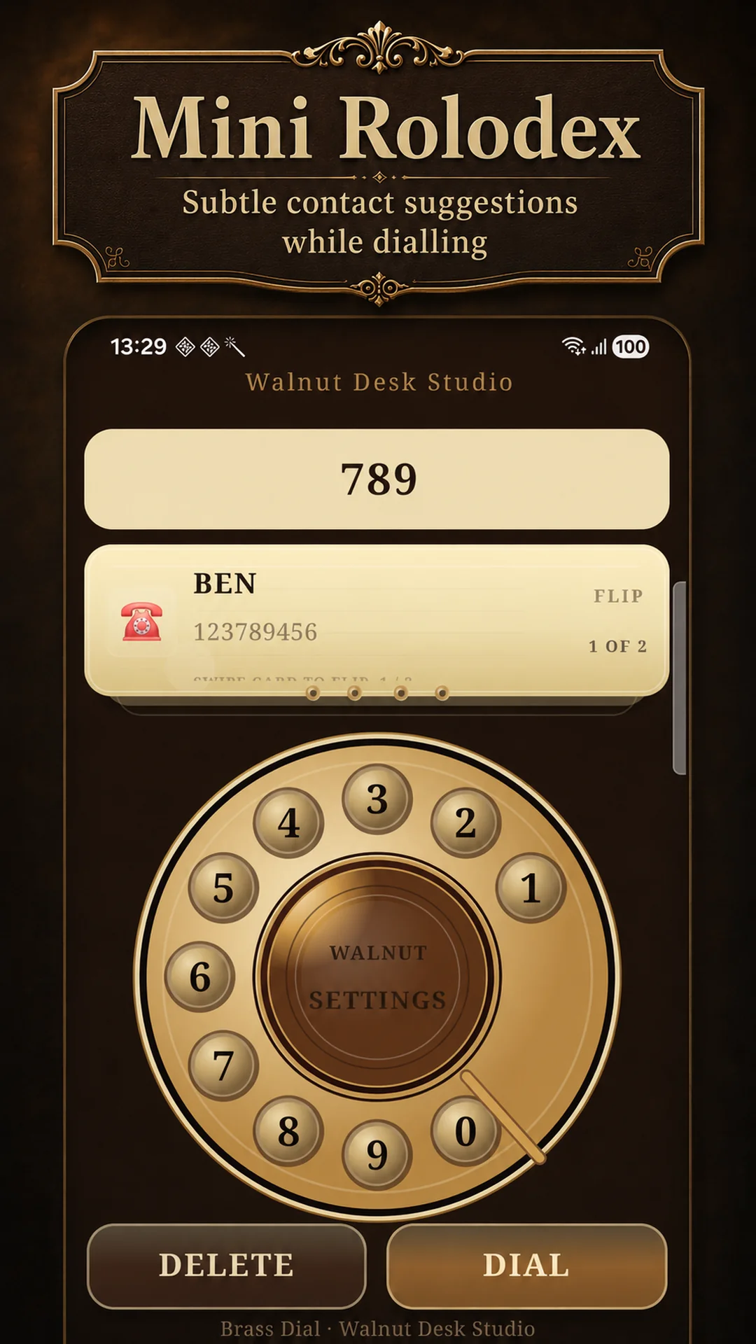 Brass Dial mini Rolodex feature
