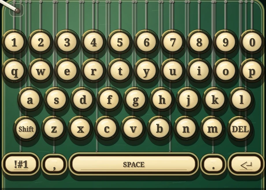Actual 1900s Ivory keyboard shown on Samsung Android, with green chassis, brass hardware, ivory keycaps and suspension rods