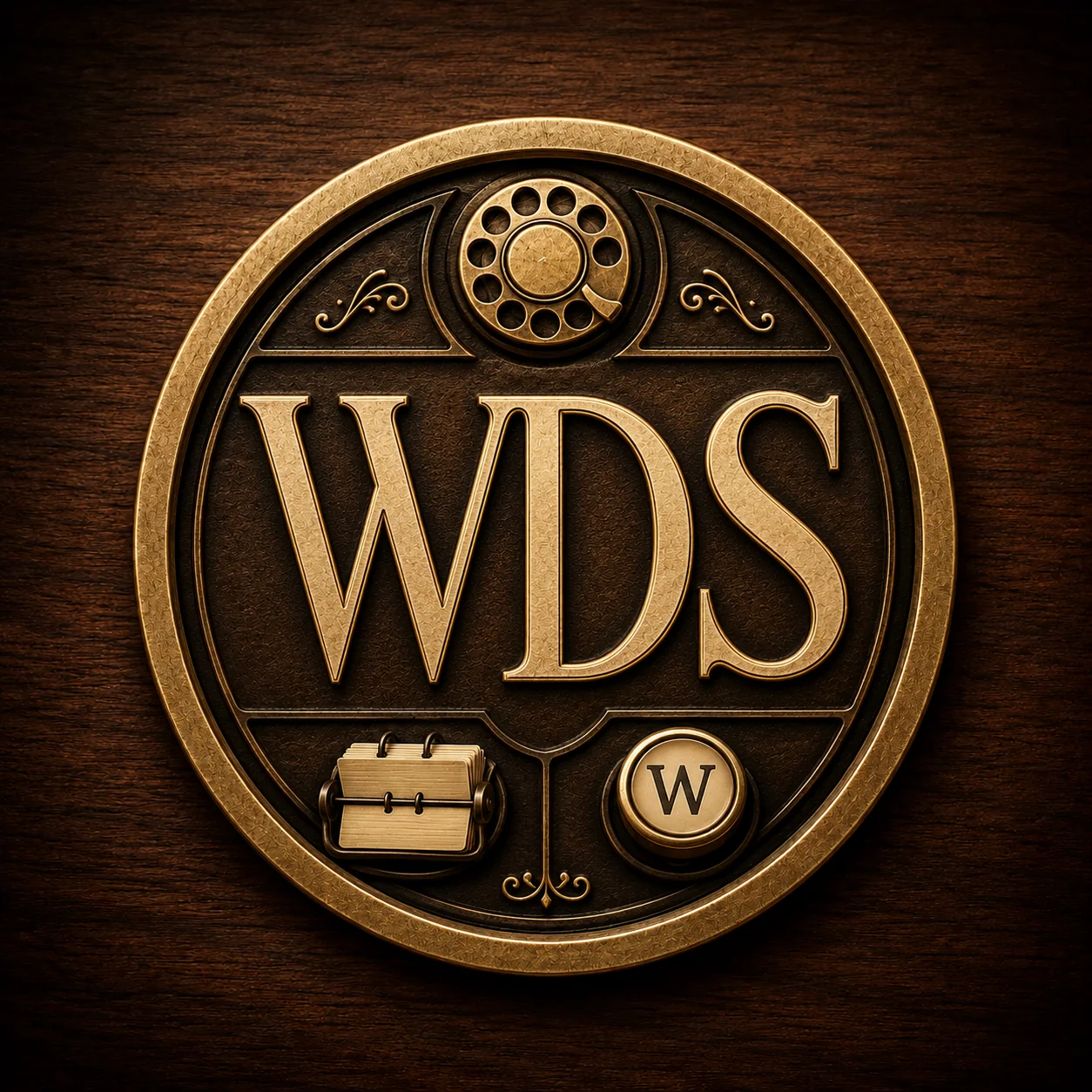 Walnut Desk Studio gold WDS crest